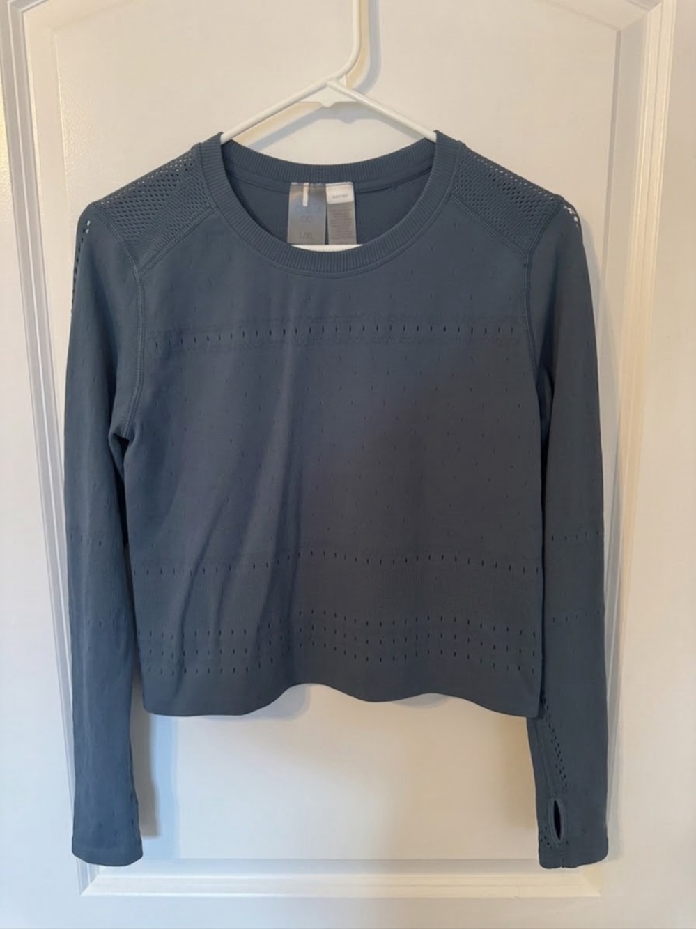 CALIA Women's Pointelle Seamless Long Sleeve Workout Top Slate Blue